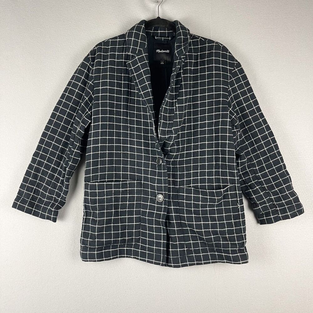 Madewell Waffleback Shaw Blazer Women Small Black Windowpane Cotton Unstructured